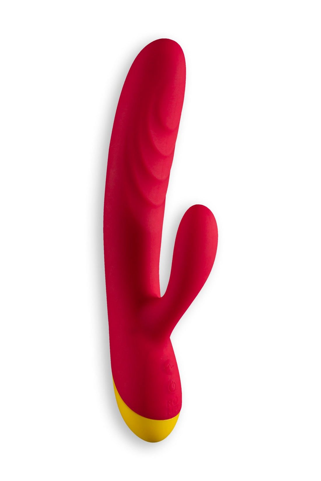 A berry red silicone rabbit vibrator