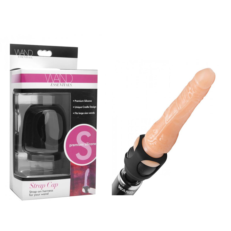 Wand Essentials Silicone Strap Cap Wand Harness For Dildos Black
