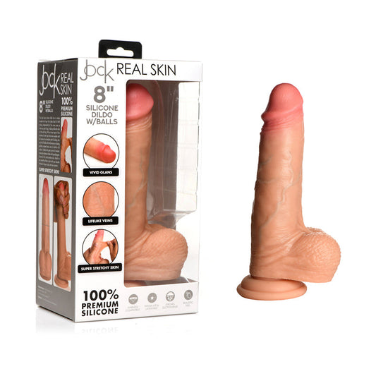 Jock Real Skin Silicone Dildo With Balls 8" Light Realistic Adult Toy