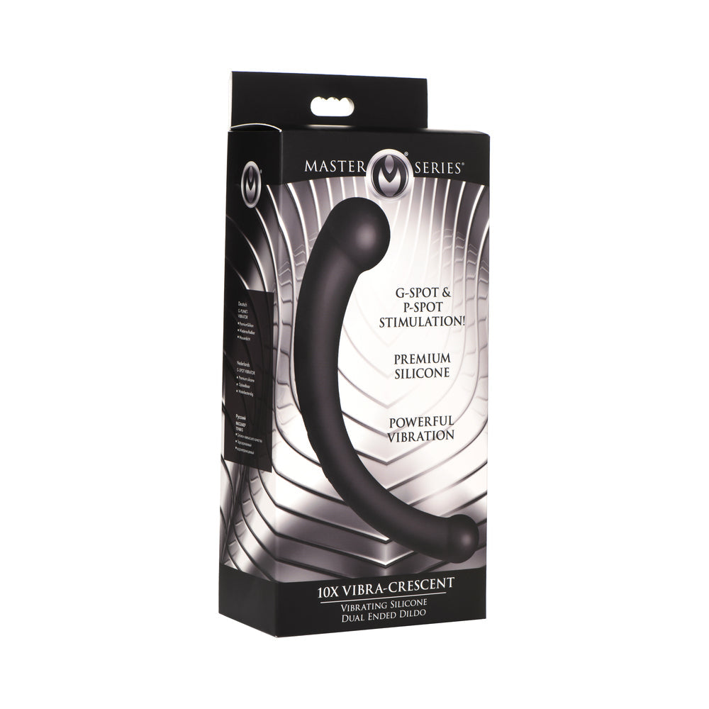 Master Series 10x Vibra-crescent Vibrating Silicone Dual Ended Dildo Black Vibrator