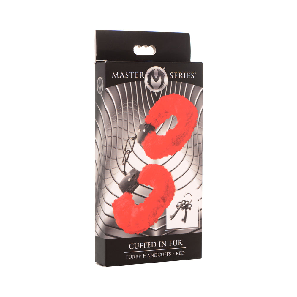 Master Series Cuffed In Fur Furry Handcuffs Red Vibrator Massager Toy Couples Luxury