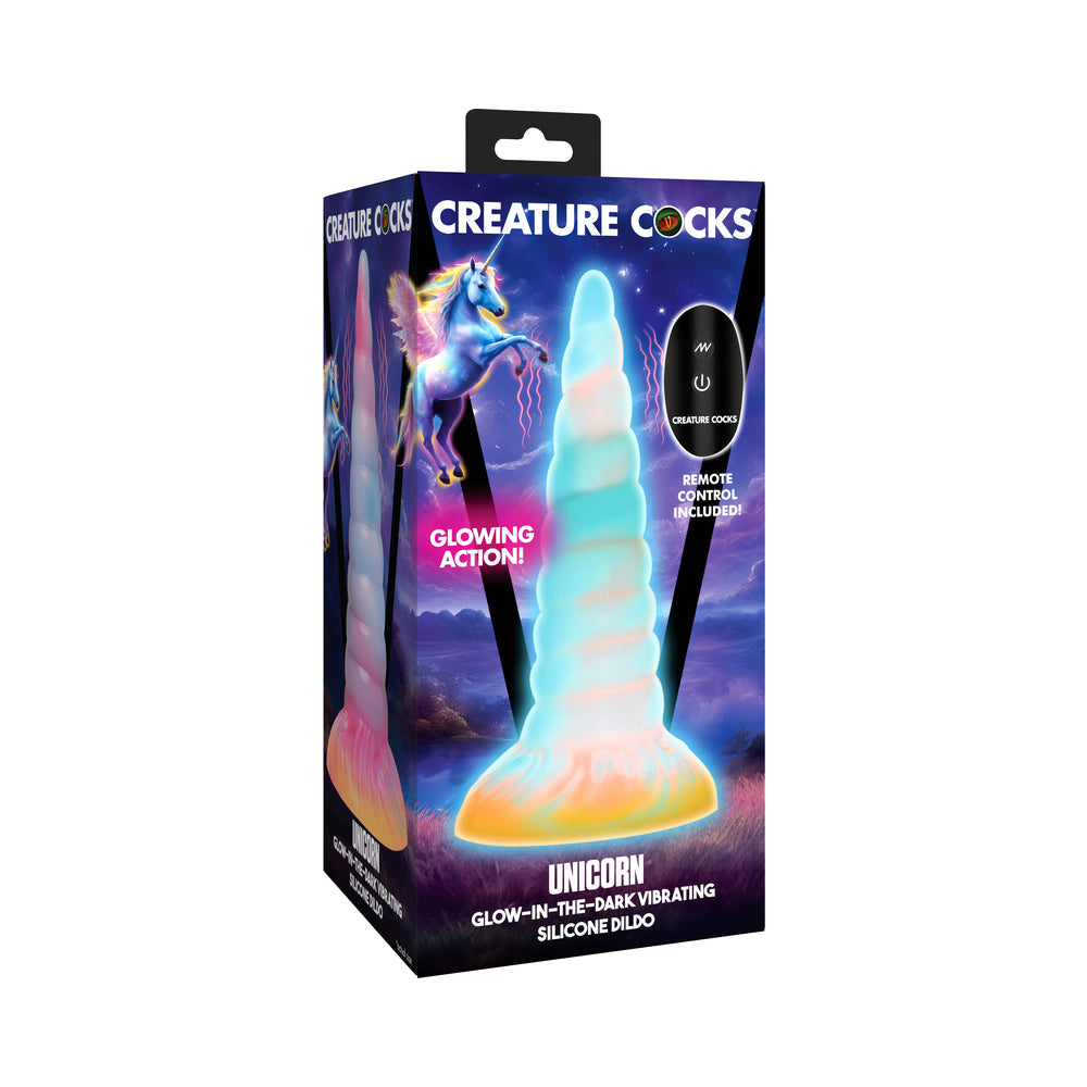 Creature Cocks Unicorn Glow in Dark Vibrating Silicone Dildo Fantasy Toy