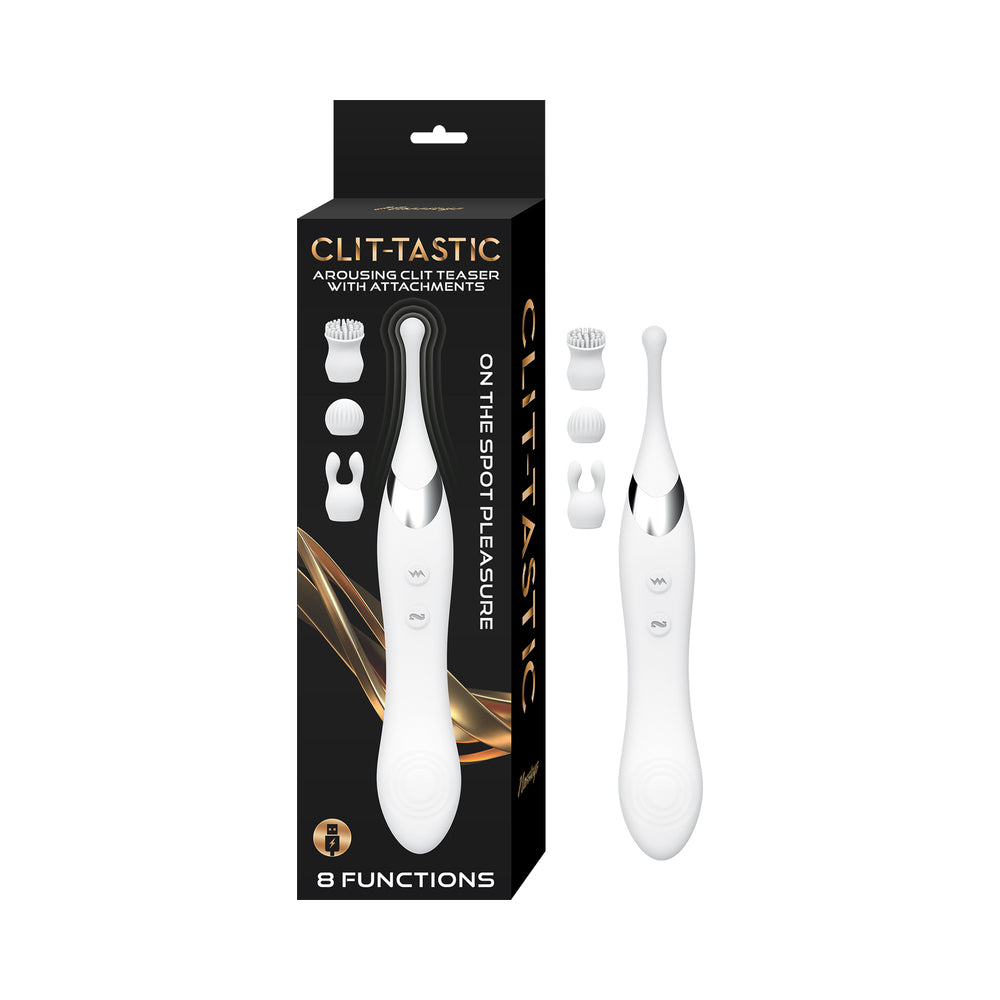 Clit-Tastic Arousing Clit Teaser with Attachments White – Powerful Vibrator