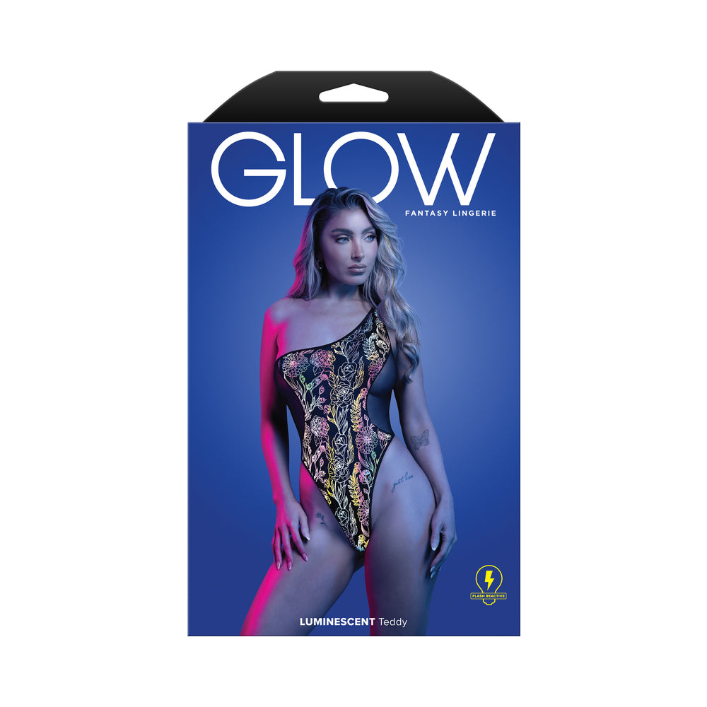 Fantasy Lingerie Glow Luminescent Floral Print One-Shoulder Teddy S/M