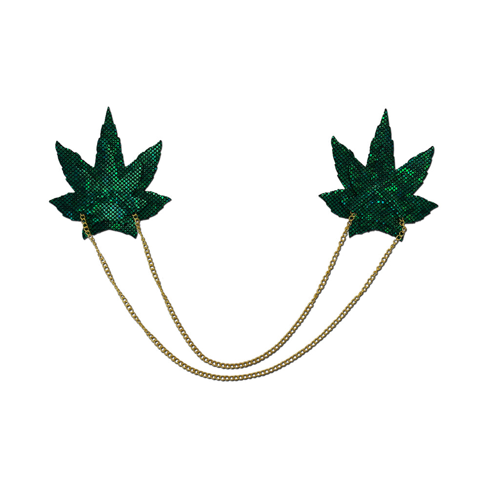 Pastease Chains: Shattered Glass Disco Ball Green Weed with Gold Chain Pasties