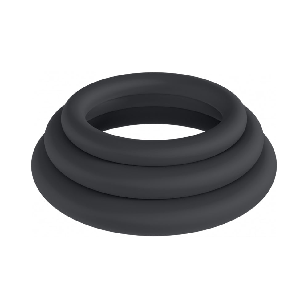 LEVELZ Classic Silicone Cock Ring Set of 3 (L/XL/XXL) Black