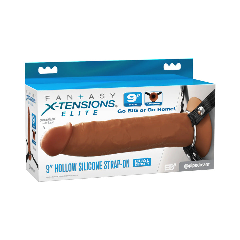 Fantasy X-Tensions Elite Silicone Hollow Strap-On Dual Density 9 in. Brown