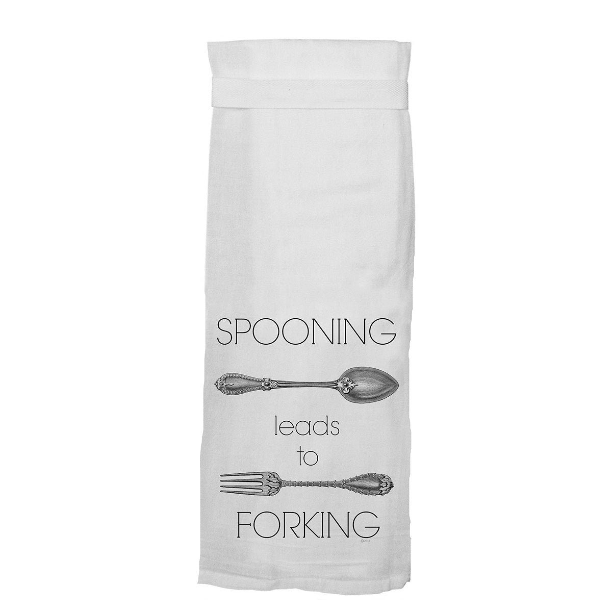 Twisted Wares Spooning Leads to Forking Flour Towel - Funny Kitchen Towel