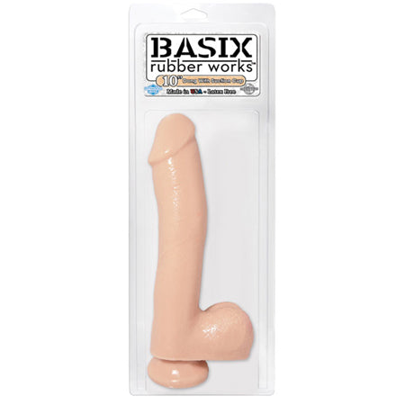 Basix Rubber Works 10 in. Dong With Balls & Suction Cup Beige