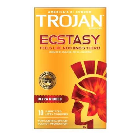 Trojan Ecstasy Ultra Ribbed Condoms UltraSmooth Lubricant Latex Premium Safe Sex