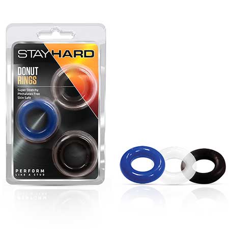 Stay Hard Donut Rings 3-Piece Cockring Set Assorted Colors