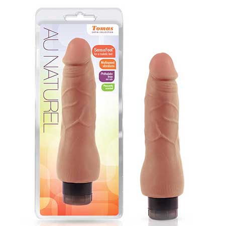 Au Naturel Tomas 9 in. Dual Density Vibrating Dildo Tan