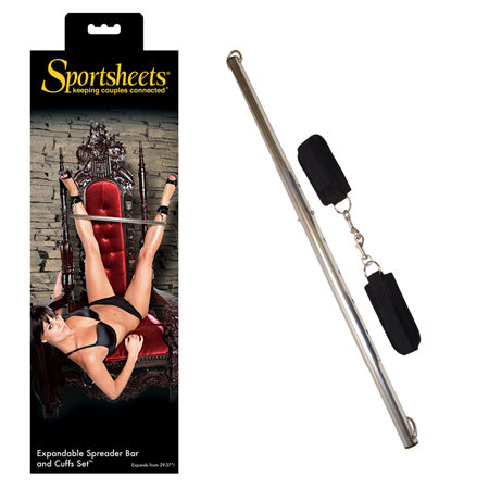 Sportsheets Expandable Spreader Bar & Cuffs Set Black