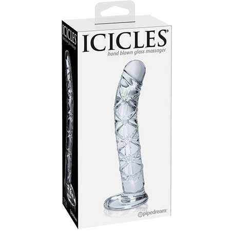 Icicles No. 60 Curved Ribbed 6.5 in. Glass Dildo Clear