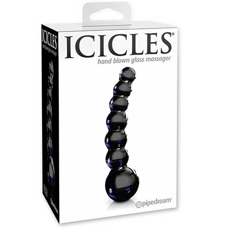 Icicles No. 66 Curved Beaded 4.75 in. Glass Dildo Black
