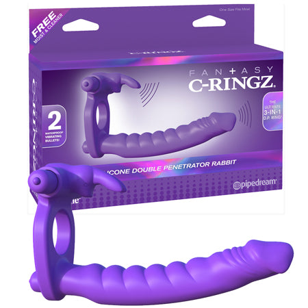 Fantasy C-Ringz Double Penetrator Vibrating Rabbit Dual Entry Cockring Purple