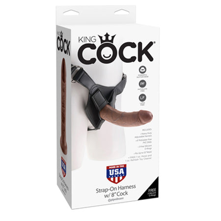 King Cock Strap-On Harness With 8 in. Cock Brown