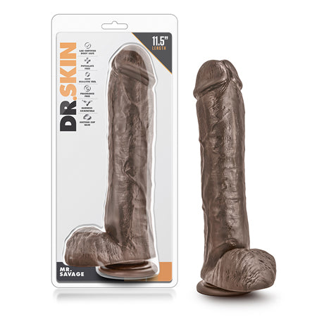 Dr. Skin Mr. Savage Realistic 11.5 in. Dildo with Balls Brown