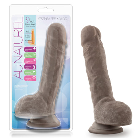 Au Naturel Big Billy 9 in. Posable Dual Density Dildo with Balls Brown