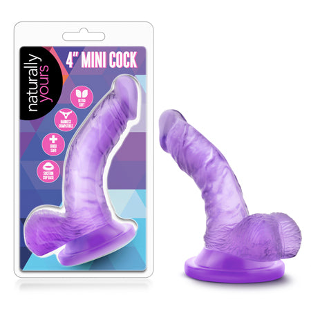 Naturally Yours 4 in. Mini Cock Realistic Dildo with Balls Purple