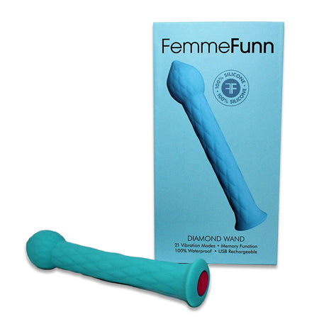 FemmeFunn Diamond Wand Rechargeable Flexible Textured Silicone Vibrator Turquois