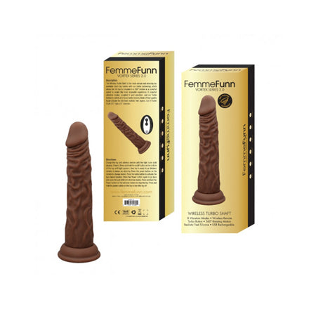 FemmeFunn Vortex Turbo Shaft 2.0 8 in. Vibrating Rotating Dildo Brown