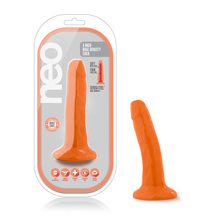 Neo 6 in. Dual Density Dildo Neon Orange