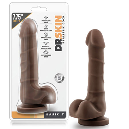 Dr. Skin Basic 7 Realistic 7.75 in. Dildo with Balls Brown