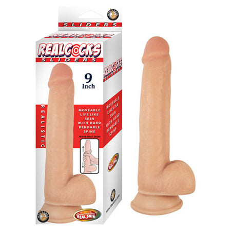 Realcocks Sliders 9in Moveable Skin Bendable Harness Compatible Suction Cup Base