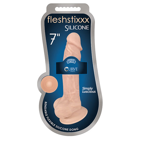 Curve Toys FLESHSTIXXX 7 in. Posable Silicone Dildo with Balls & Suction Cup Be