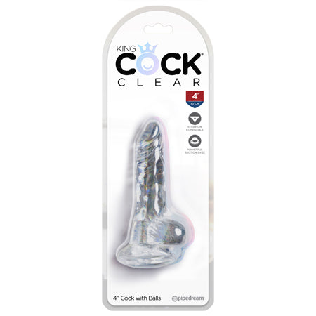 King Cock Clear 4 in. Cock With Balls Realistic Suction Cup Dildo