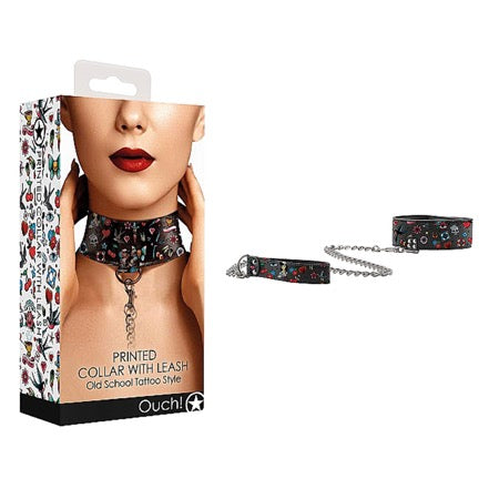 Ouch! Old School Tattoo Printed Collar and Leash