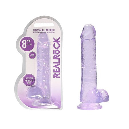 REALRoCK Crystal Clear Realistic Dildo With Balls 8" Purple