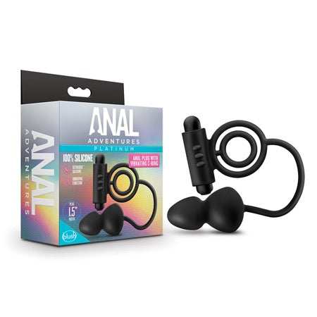Anal Adventures Platinum Silicone Anal Plug with Vibrating C-Ring Black