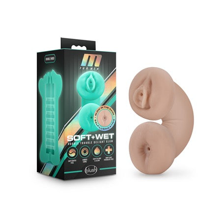 M for Men Soft + Wet Double Trouble Glow in the Dark Self-Lubricating Stroker Be