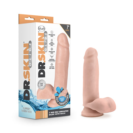 Dr. Skin Glide Realistic 7 in. Self-Lubricating Dildo with Balls Beige