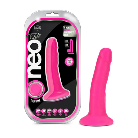 Neo Elite 6 in. Silicone Dual Density Dildo Neon Pink