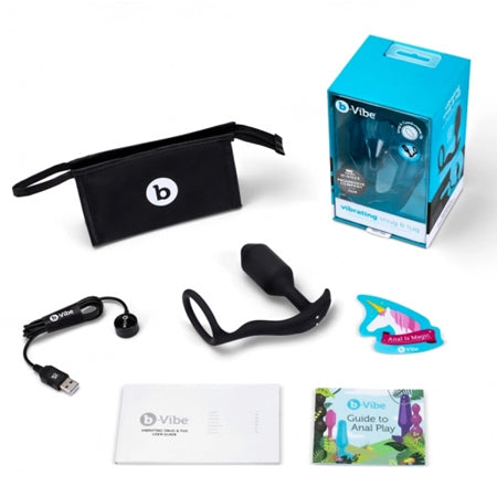 b-Vibe Vibrating Snug & Tug Rechargeable Weighted Silicone Anal Plug with Cockri