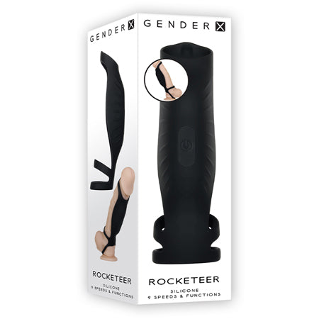 Gender X Rocketeer Rechargeable Triple-Ring Vibrating Silicone Penis Sheath Blac