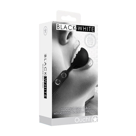 Ouch! Black & White Silicone Ball Gag With Adjustable Bonded Leather Straps Blac