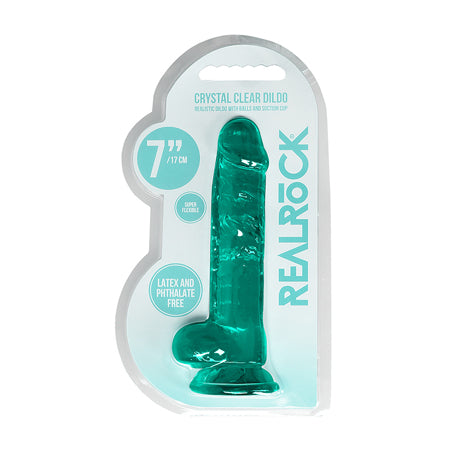 RealRock Crystal Clear Realistic 7 in. Dildo With Balls and Suction Cup Turquois