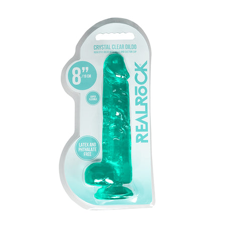 RealRock Crystal Clear Realistic 8 in. Dildo With Balls and Suction Cup Turquois