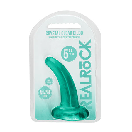 RealRock Crystal Clear Non-Realistic 5 in. Curved Dildo With Suction Cup Turquoi