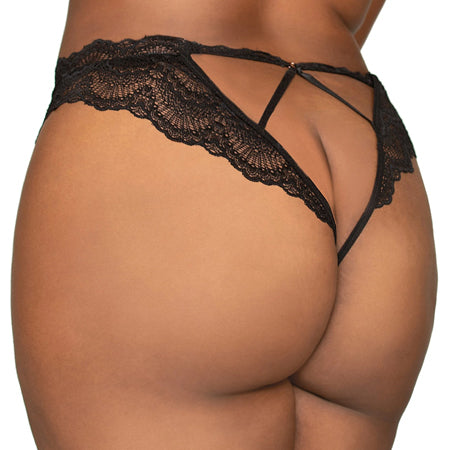 Dreamgirl Lace Tanga Open-Crotch Panty and Elastic Open Back Detail Black 3X Han