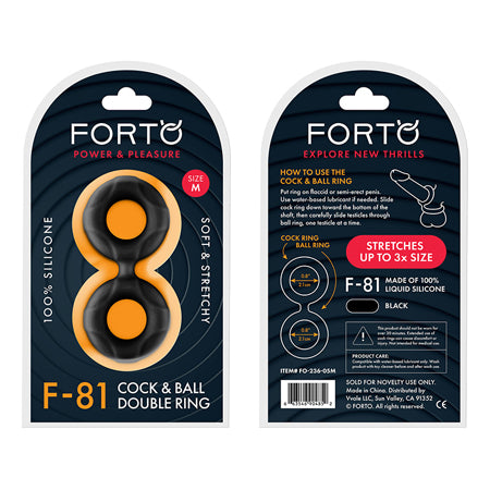 Forto F-81 Liquid Silicone Cock & Ball Double Ring Medium Black | Adult Toy,