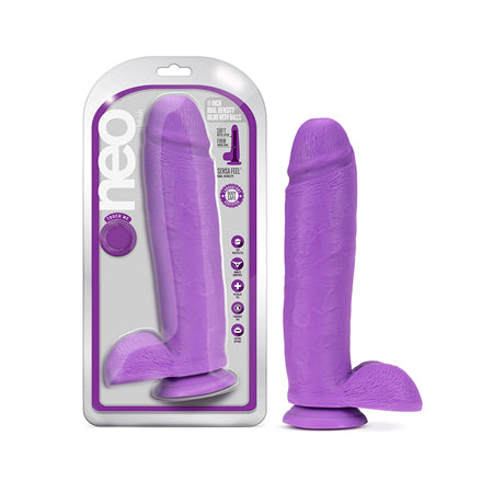 Neo 11 in. Dual Density Dildo with Balls Neon Purple