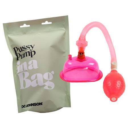 Doc Johnson Clit Vacuum Pump Strong Suction Manual Vagina with Clitoral Stimulator Sex Toy for Women In A Bag Pink