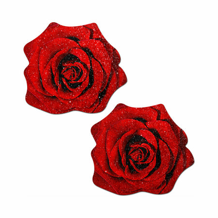 Pastease Glitter Blooming Rose Pasties Red - Adhesive Body Decoration