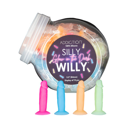 Addiction Silly Willy Glow-in-the-Dark 3.3 in. Silicone Dildo 12-Piece Fishbowl