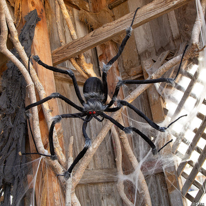 55" Poseable Hairy Joints Black Wolf Spider Halloween Decoration